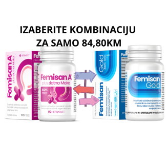 POSEBNA PONUDA KUPITE 2 KUTIJE FEMISAN “A” ILI “GOLD” KAPSULE ZA 84,80KM Izaberite Vašu kombinaciju! (UŠTEDA -20%)