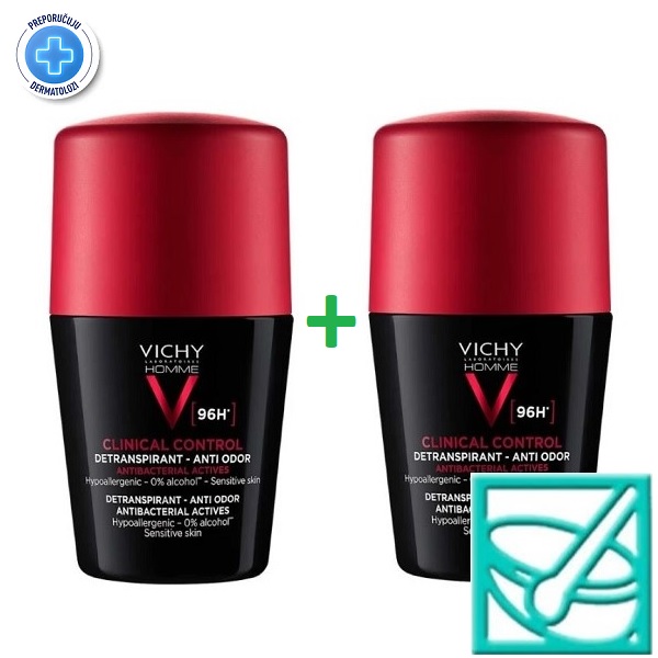 VICHY HOMME deo roll-on CLINICAL CONTROL 96h 50ml DUO - Slika 2
