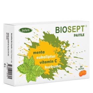 Biosept pastile – Menta, Eukaliptus i Vitamin C (24 pastile)