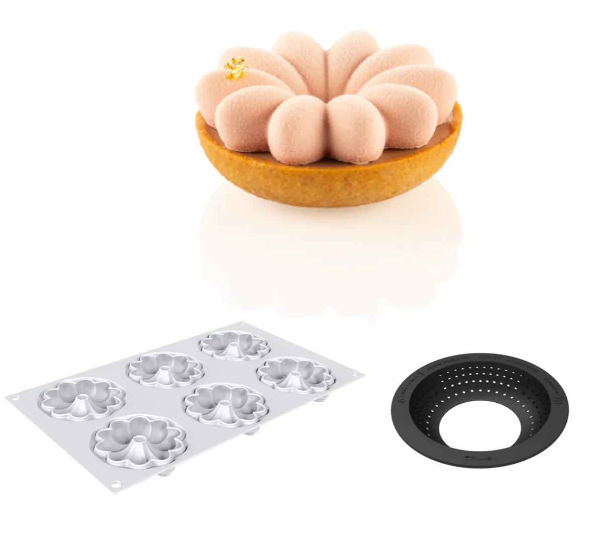 KIT SILIKONSKI KALUP BLOOM + OBRUČ ZA TARTOVE Ø80 MM